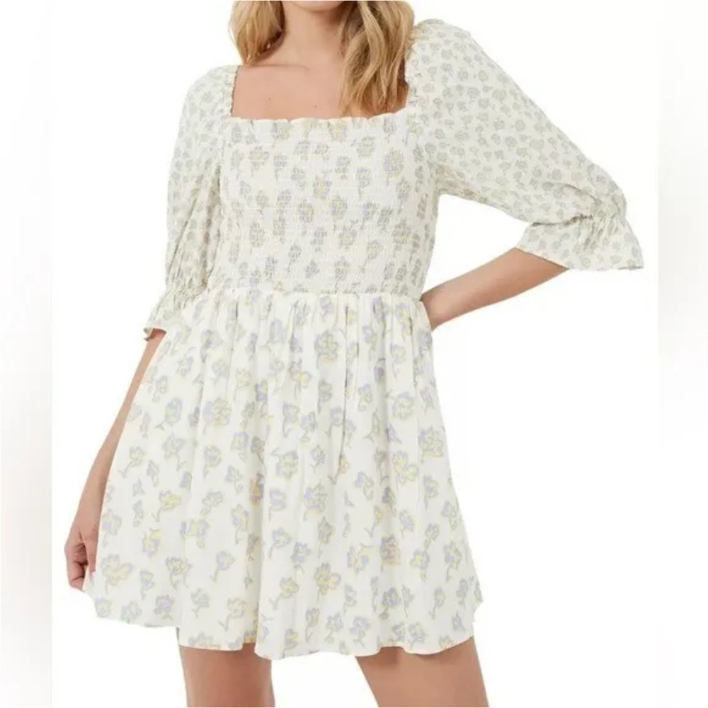 French Connection Doris Floral Mini Dress Lenzing Sqaure Neck Pocket Boho Size 8